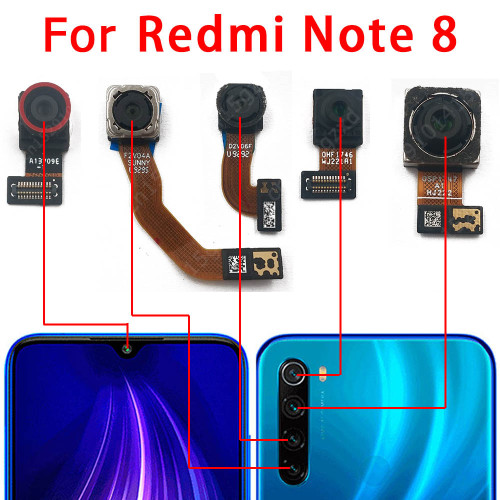 Original Front and Rear Back Camera For Xiaomi Redmi Note 8 Pro Main Facing Camera Module Flex Cable Replacement Spare Parts