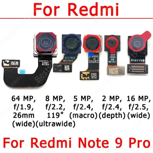 Original Front Rear Back Camera For Xiaomi Redmi Note 9 Pro Note9 9Pro Main Frontal Selfie Camera Module Replacement Spare Parts
