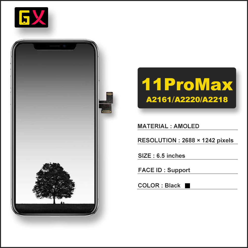 LCD compatible with iPhone 11 Pro Max, (black, with frame, HC, (OLED), GX  OEM hard) - GsmServer