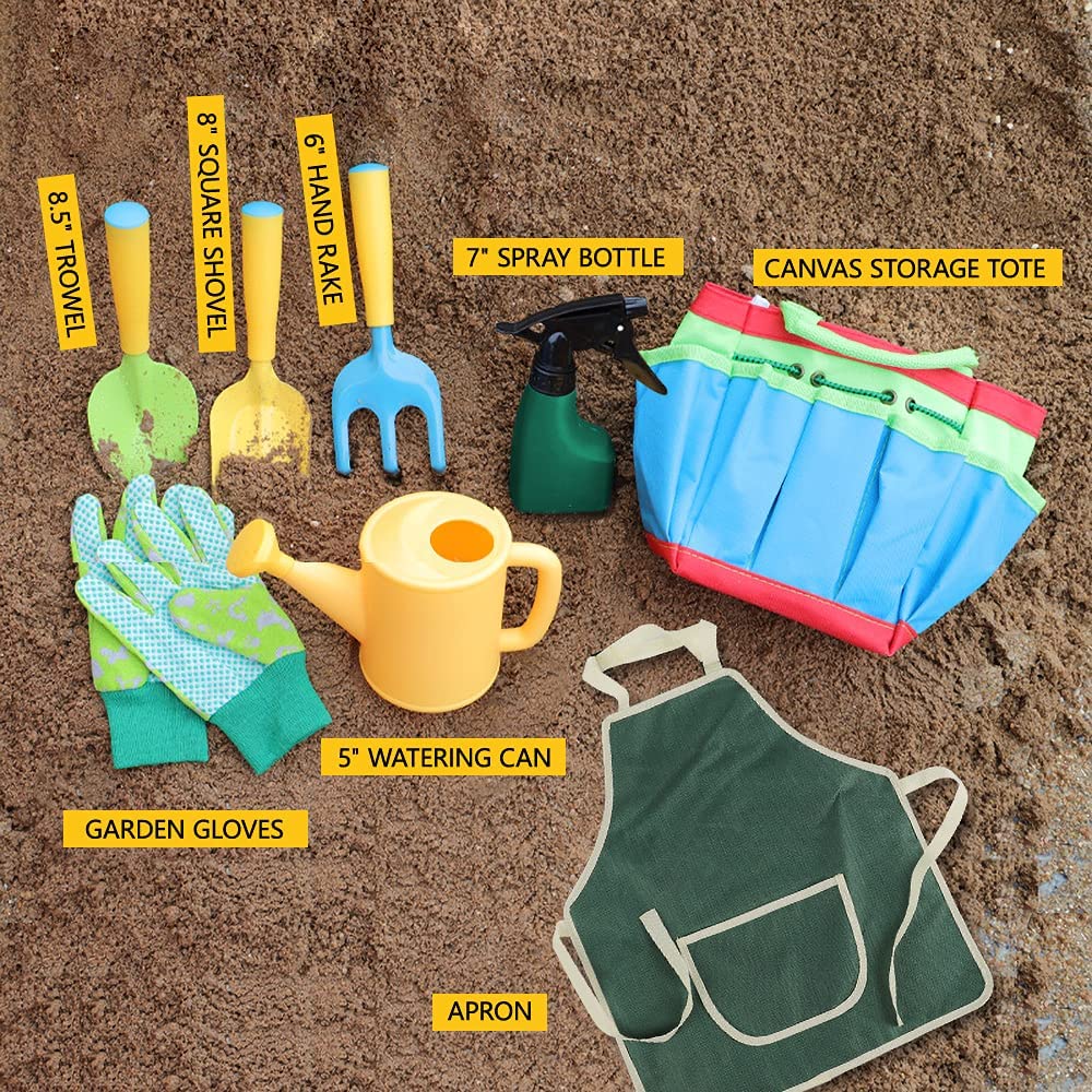 Gardening Gloves Tote Bag Garden Tools Set with Shovel Sprayer Apron Gardening Kit for Kids Outdoor Play Daciye Kids Gardening Tool Set Sun Hat and Tag Rake Watering Can Trowel 