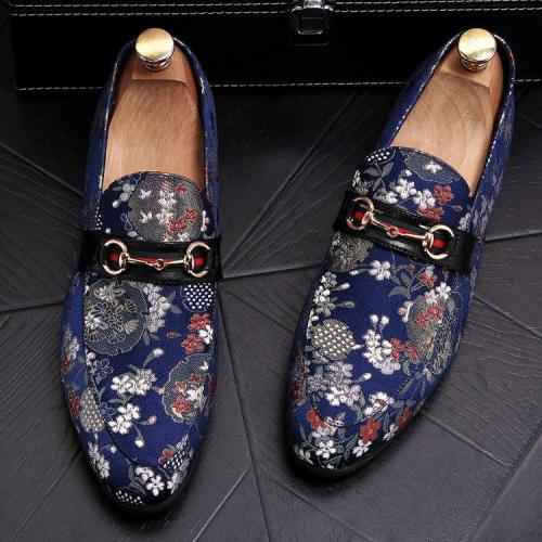 Loafers Flower Embroidery Slip On Leather Shoes