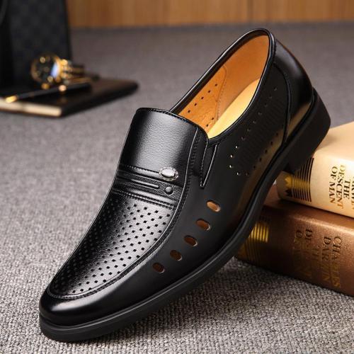 Men's Breathable Slip-On Hollow Leather Classic Business Wedding Shoes Flat Shoes