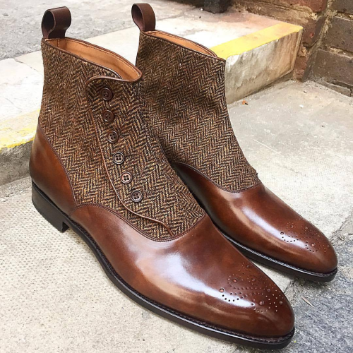 Handmade Elegant Carved Chelsea Button Boots