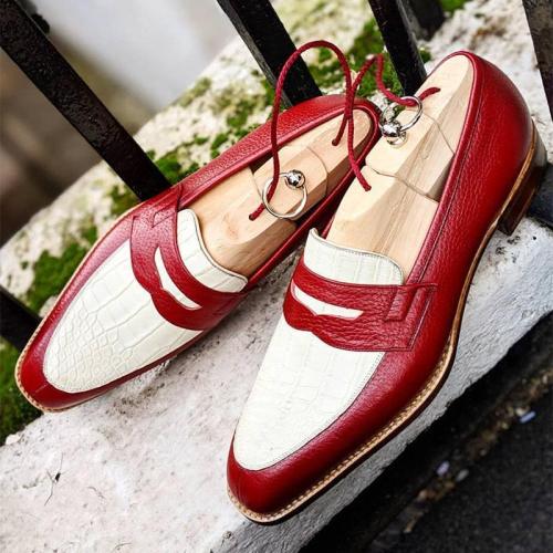 Men's Luxury Handmade Stitching Color-Block Penny Loafers