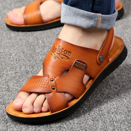 Men's Leather Comfortable Sandals Non-slip Slippers Shoes