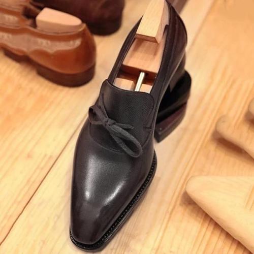 Handmade Men's Leather Bowknot Slip-On Loafers
