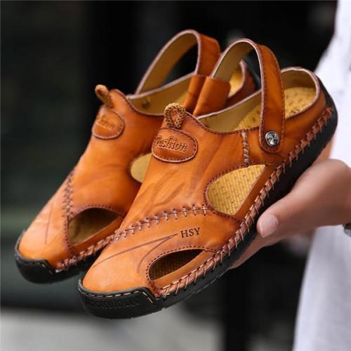 Men Hand Stitching Soft Outdoor Closed Toe Leather Sandals