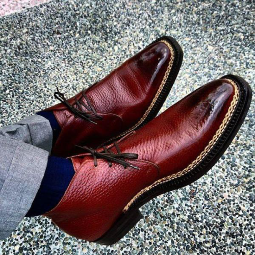Classic Retro Red-Brown Lace-Up Leather Shoes