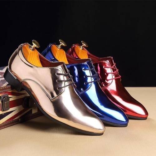Patent Leather Luxury Pointed Toe Oxford Flats Lace Up Men Wedding Business Shoes