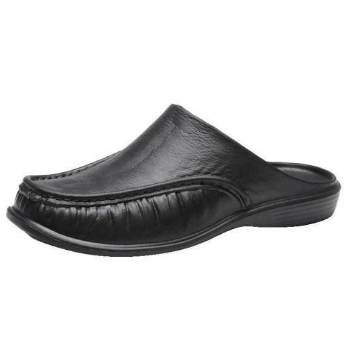 Large Size Men Comfy Backless Slippers Casual Leather Sandals