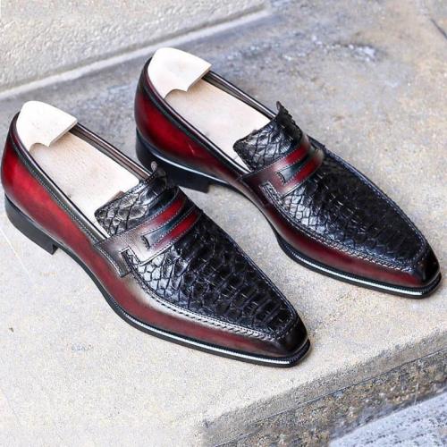Crocodile Red Black Men's Leather Shoes