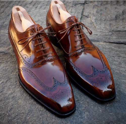 Men's Handmade Wing Tip Brogue Brown Leather Shoes
