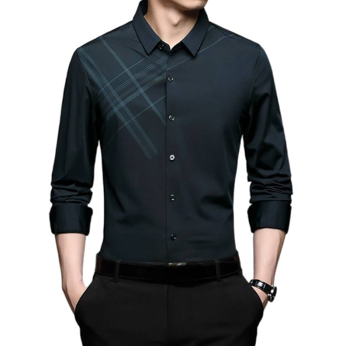 Business Men'S Long Sleeve Shirts Spring And Autumn Mulberry Silk Striped Middle-Aged And Young Men, Men'S Business Wear, Men'S Wedding Dresses, Men'S Tops