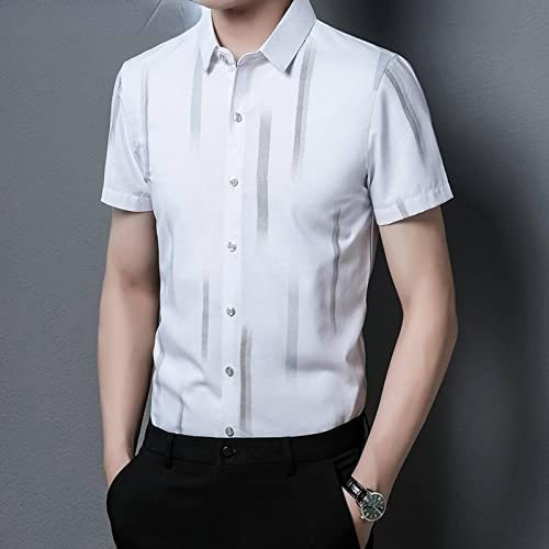 NC Men's Short Sleeve Shirts Middle Youth Summer Fashion Casual Striped Thin Shirts, Business Shirts, Men's Dresses, Wedding Men's Tops