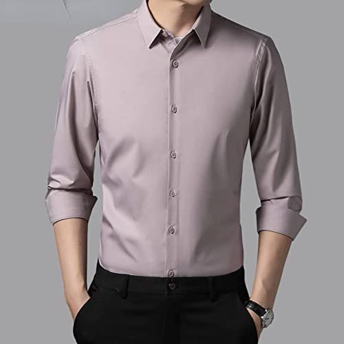 NC Men's Long-Sleeved Shirts, Young Men's Spring Clothes, Mulberry Silk Solid Color Casual Professional Shirts, Men's Tops, Business Etiquette Clothes