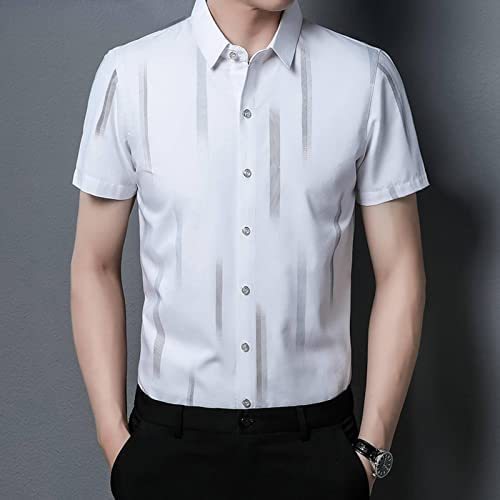 NC Men's Short Sleeve Shirts Middle Youth Summer Fashion Casual Striped Thin Shirts, Business Shirts, Men's Dresses, Wedding Men's Tops