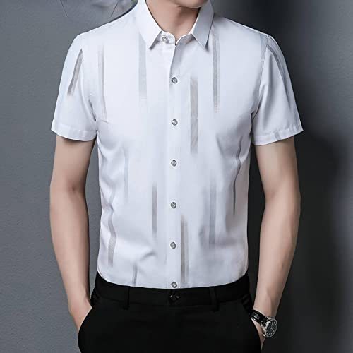 NC Men's Short Sleeve Shirts Middle Youth Summer Fashion Casual Striped Thin Shirts, Business Shirts, Men's Dresses, Wedding Men's Tops