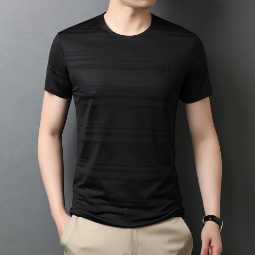 Men's casual round neck ice silk bottoming shirt, seamless short-sleeved men's t-shirt youth
