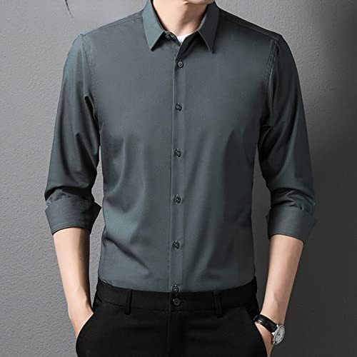 NC Men's Long-Sleeved Shirts, Young Men's Spring Clothes, Mulberry Silk Solid Color Casual Professional Shirts, Men's Tops, Business Etiquette Clothes