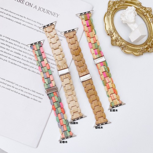 Applicable to Apple watch Apple iwatch1/2/3/4/5/6 generation general new wooden beads fashion strap, super anti-oxidation and anti-corrosion