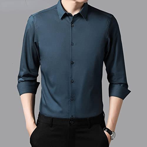 NC Men's Long-Sleeved Shirts, Young Men's Spring Clothes, Mulberry Silk Solid Color Casual Professional Shirts, Men's Tops, Business Etiquette Clothes