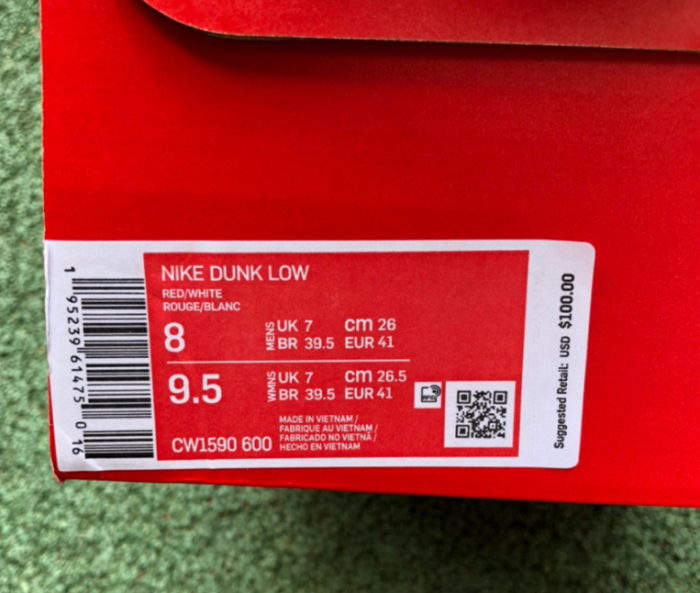 Authentic Nike Dunk Low University Red