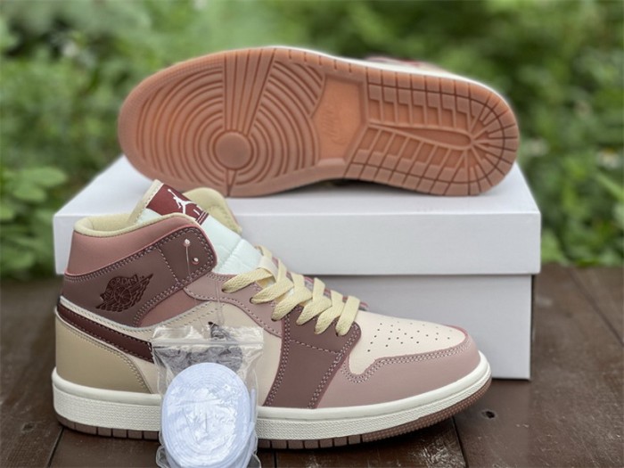 Authentic Air Jordan 1 Mid “Brown/Pink”