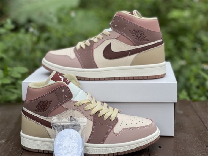 Authentic Air Jordan 1 Mid “Brown/Pink”
