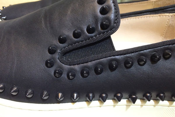 Super Max Perfect Christian Louboutin Pik Boat Spikes Leather Mens Flat Sneakers All Black(with receipt)