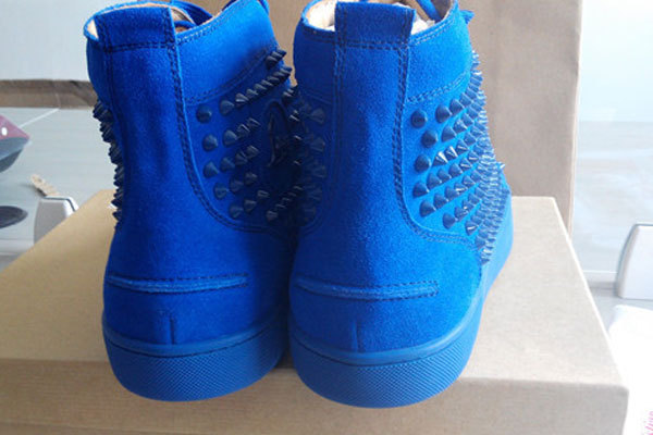 Super Max Perfect Christian Louboutin Louis spike men's flat suede blue(with receipt)