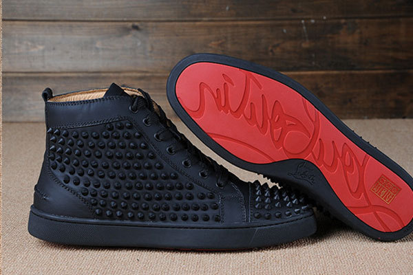 Super Max Perfect Christian Louboutin Red Bottom 3 Spikes on Top Black Matte Leather Men Shoes(with receipt)