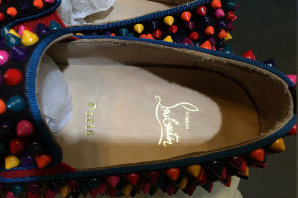 Super Max Perfect Christian Louboutin Roller-Boat Men's Flat with Colorful Spikes(with receipt)