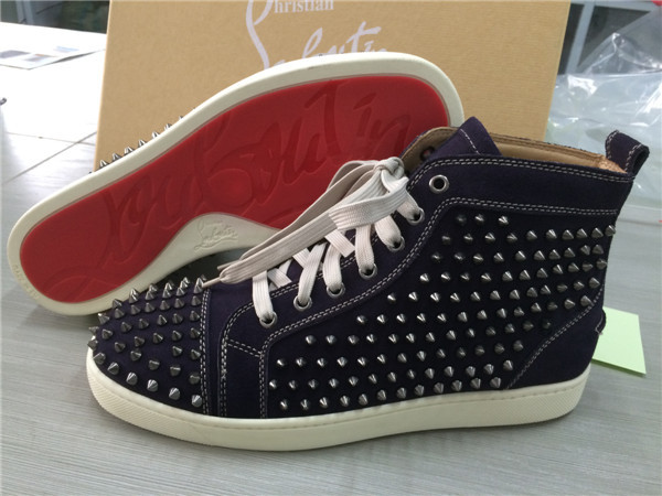 Super Max perfect Christian Louboutin Glossy Red Sole purple leather spike men's sneaker(with receipt)
