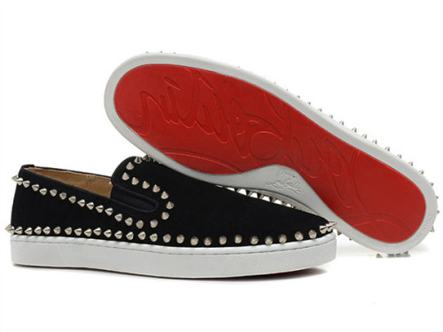 Super Max Perfect Christian Louboutin pik boat men's flat black nubuck(with receipt)