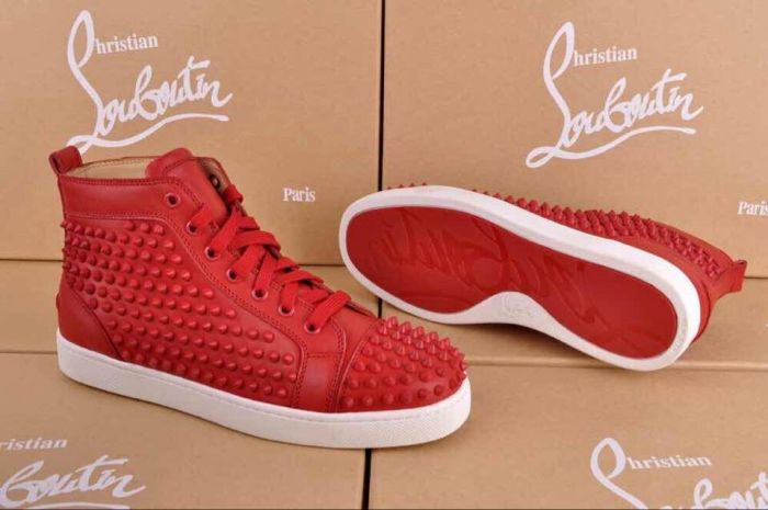 Super Max Perfect Christian Louboutin Louis Spikes Men's Flat Sneaker with Glossy Red Sole(with receipt)