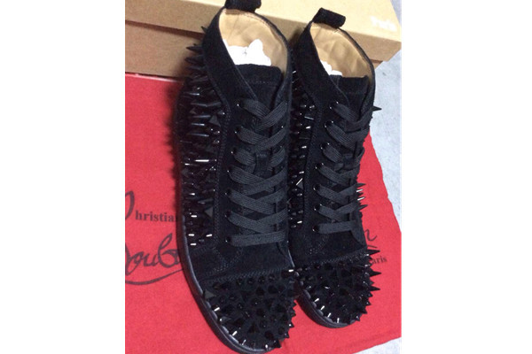Super Max Perfect Christian Louboutin Louis Pik Pik Men's Flat Black Nubuck