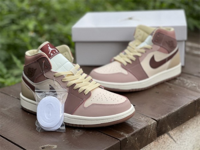 Authentic Air Jordan 1 Mid “Brown/Pink”