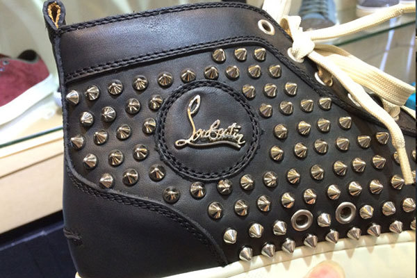 Super Max Perfect Christian Louboutin Louis Spikes Men's black leather(with receipt)