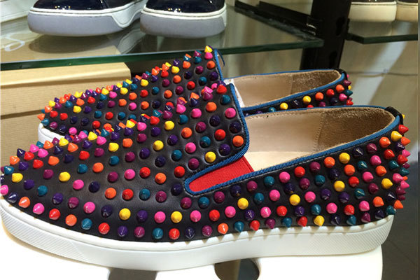 Super Max Perfect Christian Louboutin Roller-Boat Men's Flat with Colorful Spikes(with receipt)