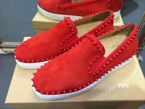 Super Max Perfect Christian Louboutin Pik Boat Red Spikes Suede Flat Sneakers(with receipt)