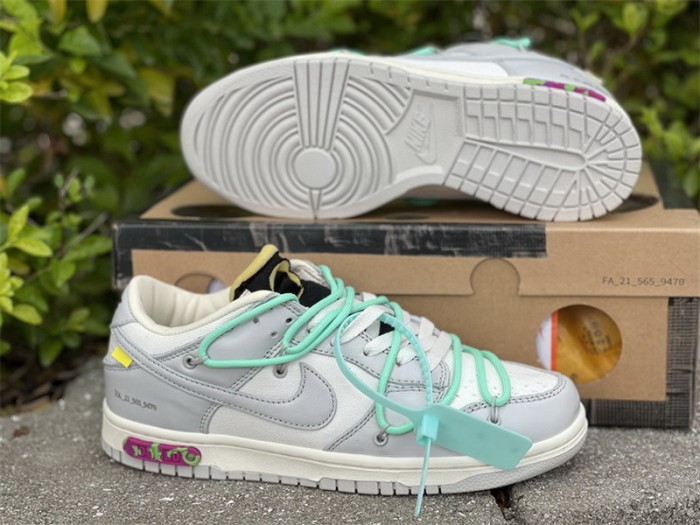 Authentic OFF-WHITE x Nike Dunk Low “The 50” Beige Grey Green