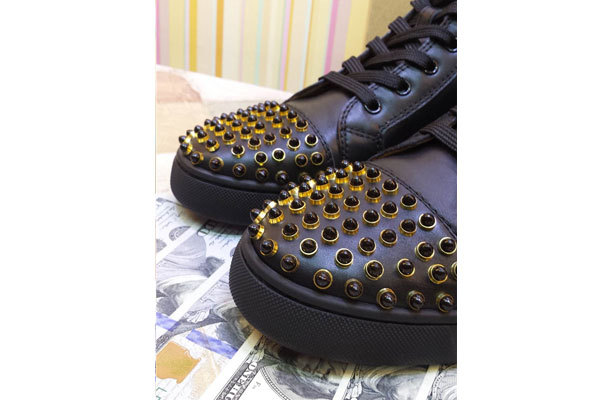 Super Max perfect Christian Louboutin High Top Gold Spike Black leather Sneaker(with receipt)