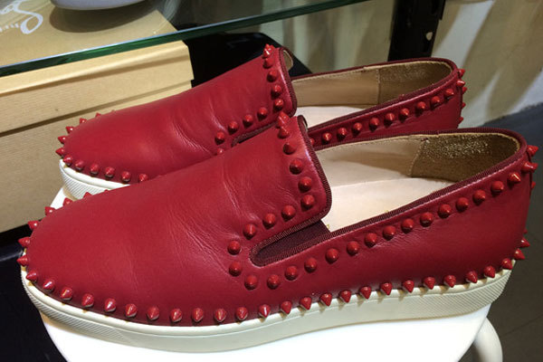 Super Max Perfect Christian Louboutin Pik Boat Red Spikes Suede Flat Sneakers(with receipt)
