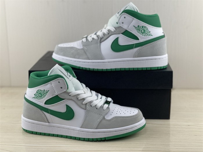 Authentic Air Jordan 1 Mid White Grey Green