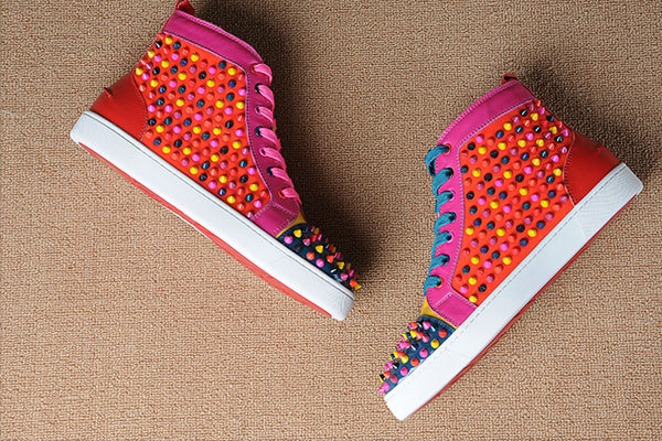 Super Max Perfect Christian Louboutin Louis Spikes Men's Flat ColorfulSuper Max Perfect Christian Louboutin Louis Spikes Python Leather Men Flat With Golden Studs(with receipt)