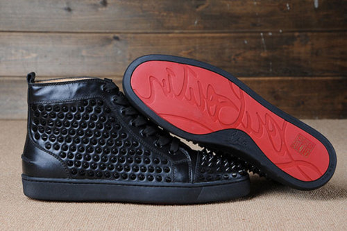 Super Max Perfect Christian Louboutin Louis Spikes Men's Flat Black Sleek Calfskin Leather(with receipt)