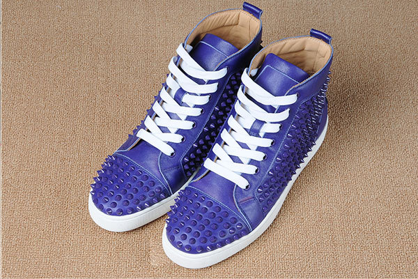 Super Max Perfect Christian Louboutin Louis Spikes Mens Flat blue leather(with receipt)
