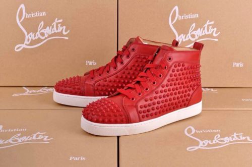 Super Max Perfect Christian Louboutin Louis Spikes Men's Flat Sneaker with Glossy Red Sole(with receipt)