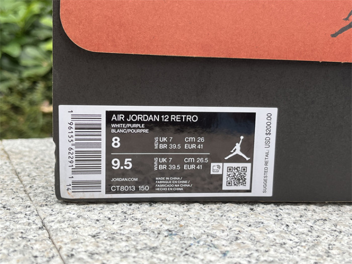 Authentic Air Jordan 12 White Purple