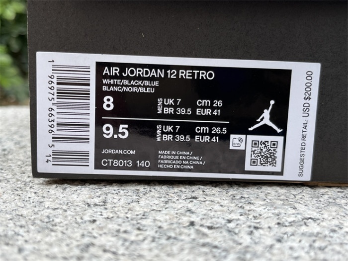 Authentic Air Jordan 12 Black White Blue